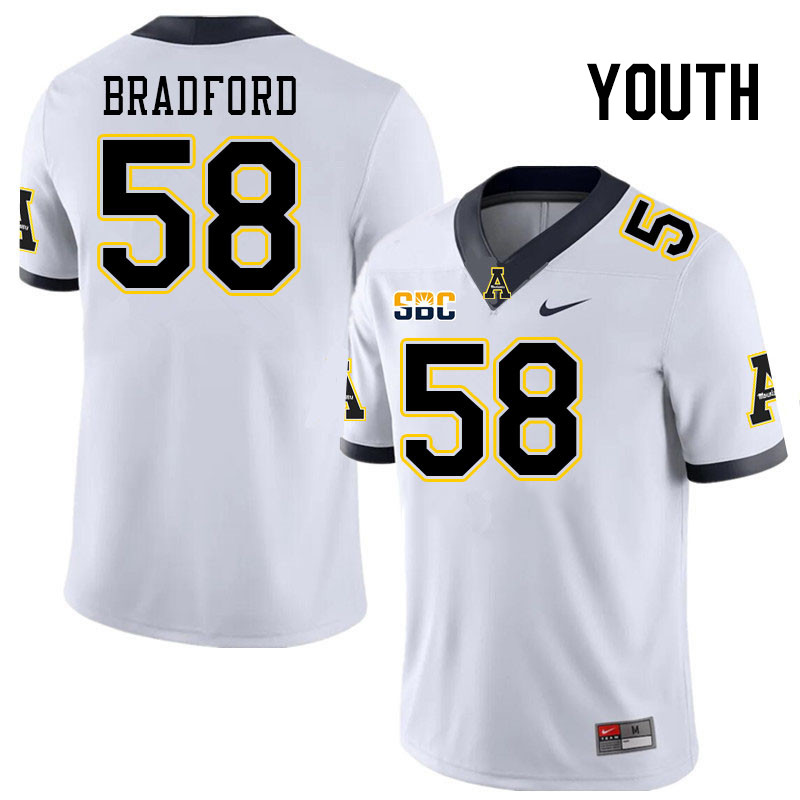 Youth #58 Blake Bradford Appalachian State Mountaineers College Football Jerseys Stitched Sale-White - Click Image to Close